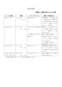 8月の予定表 施設名 千城台子育てリラックス館 月 日（曜日） 時間