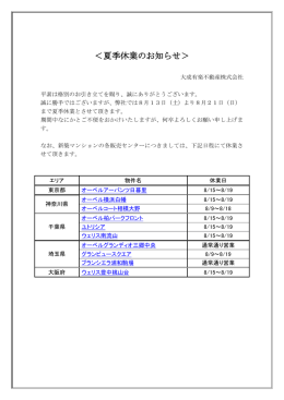 夏季休業のお知らせ