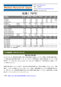 松風（7979） - 株式会社ウォールデンリサーチジャパン