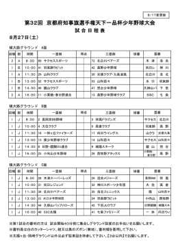 8月27日（土） 試合日程表 - 全京都少年野球振興会 天下一品杯