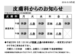 月 火 水 木 金 土 皮 膚 科 八巻 休診 八巻 休診 八巻 八巻 休診 若林