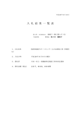 入 札 結 果 一 覧 表 - 社会福祉法人 地域で一緒に暮らそう会