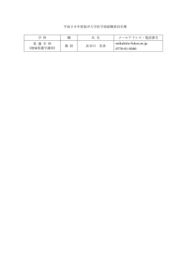 平成28年度福井大学医学部就職委員名簿 学 科 職 氏 名 メールアドレス