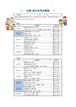 日曜・祝日在宅当番医