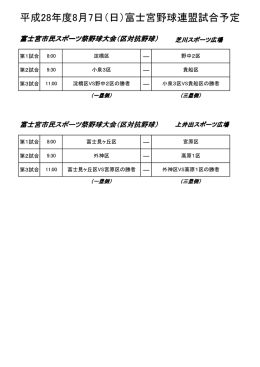平成28年度8月7日（日）富士宮野球連盟試合予定