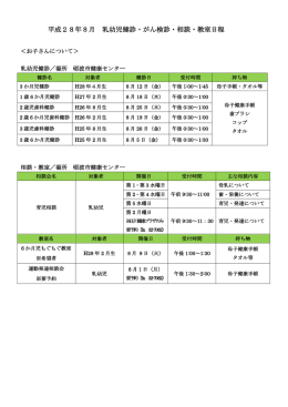 平成28年8月 乳幼児健診・がん検診・相談・教室日程