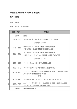 早期教育プロジェクト2016 in 金沢 ピアノ部門