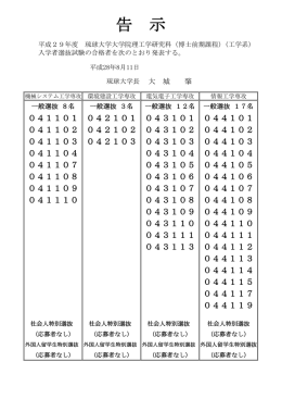 合格者告示 - 琉球大学工学部