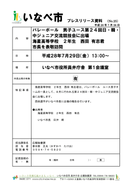 バレーボール 男子ユース第24回日・韓・ 中ジュニア交流競技会に出場