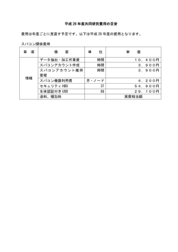 平成 28 年度共同研究費用の目安 費用は年度ごとに見直す予定です