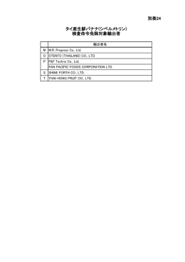 別表24 タイ産生鮮バナナ(シペルメトリン) 検査命令免除対象輸出者