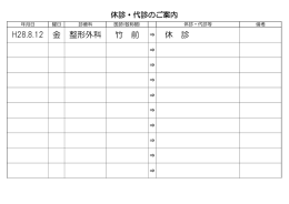 H28.8.12 金 整形外科 竹 前 ⇒ 休 診