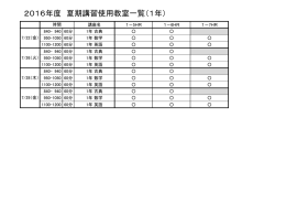 2016年度 夏期講習使用教室一覧（1年）