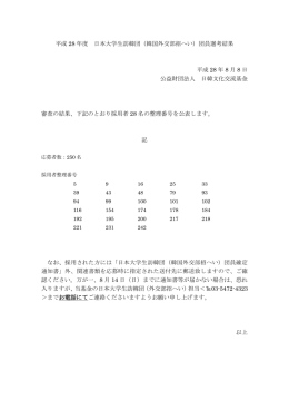 平成 28 年度 日本大学生訪韓団（韓国外交部招へい）団員選考結果