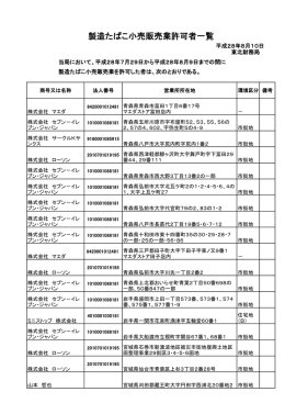 製造たばこ小売販売業許可者一覧