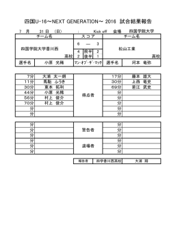 四国U-16～NEXT GENERATION～ 2016 試合結果報告