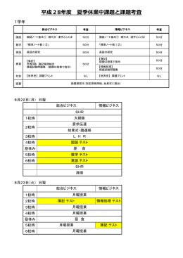 夏季休業 課題 課題テスト日程 1年