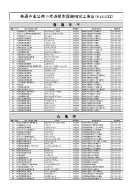 善通寺市公共下水道排水設備指定工事店（H28.6.22)