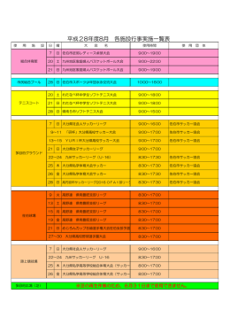 平成28年度8月 各施設行事実施一覧表