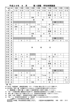 2016年 8月「第1段階 学科時間割表」