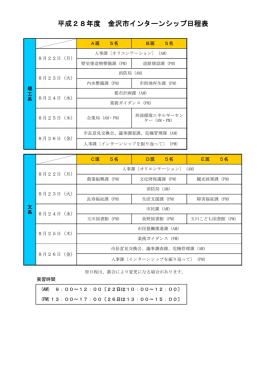 平成28年度 金沢市インターンシップ日程表