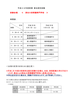 平成28年度前期 単位認定試験 試験会場： ≪ 深谷大里看護専門学校