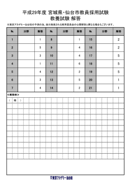 平成29年度 宮城県・仙台市教員採用試験 教養試験 解答