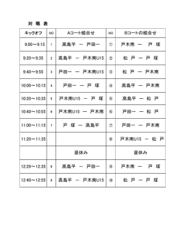 12:40～12:55 高島平 － 戸木南U15 松 戸 ー 戸 塚 昼休み 昼休み 9:20