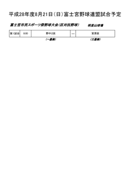 平成28年度8月21日（日）富士宮野球連盟試合予定
