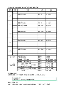 2016年度（平成28年度）理学府 化学専攻 後期 電子シラバス：URL