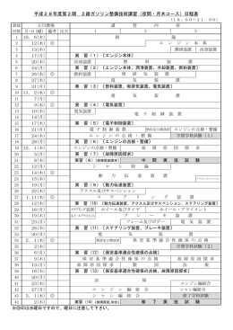 平成28年度第2期 2級ガソリン整備技術講習（夜間・月木コース）日程表