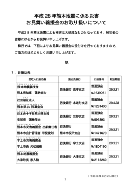 平成 28 年熊本地震に係る災害 お見舞い義援金のお取り扱いについて