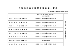 各 案 内 所 お 盆 期 間 営 業 時 間 一 覧 表