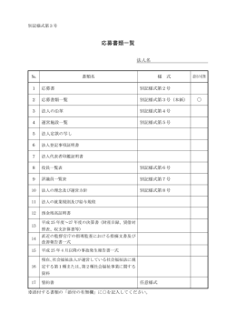 別記様式第3号 応募書類一覧PDF（PDF:50 KB）