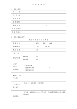 事 業 計 画 書 1 施設の概要 名 称 所 在 地 運 営 主 体 施 設 種 別 利 用