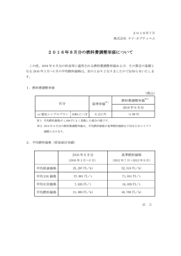 2016年8月分の燃料費調整単価について
