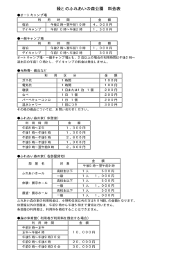 緑とのふれあいの森公園 料金表
