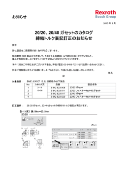 20/20、20/40 ガセットのカタログ 締結トルク表記訂正のお知らせ