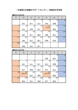 「北海道6次産業化サポートセンター」相談担当予定表