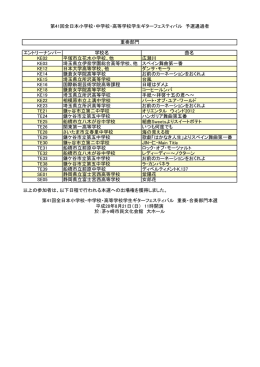 エントリーナンバー 学校名 曲名 KE02 平塚市立花水小学校、他 広瀬川