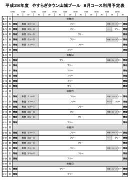 平成28年度 やすらぎタウン山城プール 8月コース利用予定表