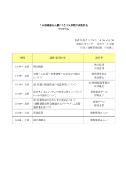 日本規格協会公募による JIS 原案作成説明会 プログラム 平成 28 年 7