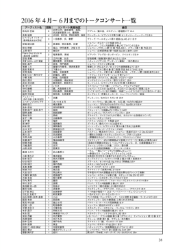 2016 年 4月&sim; 6月までのトークコンサート一覧
