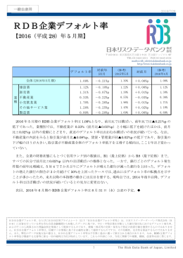 最新の集計結果 2016年5月期 - 日本リスク・データ・バンク株式会社(RDB)