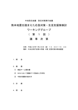 熊本地震を踏まえた応急対策・生活支援策検討 ワーキンググループ （ 第