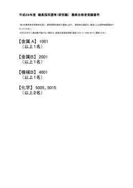 平成28年度職員採用試験(研究職)最終合格者発表