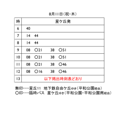 8月11日（祝・木） 時 星ケ丘発 6 40 〇55 7 14 44 8 14 44 9 08 21 38