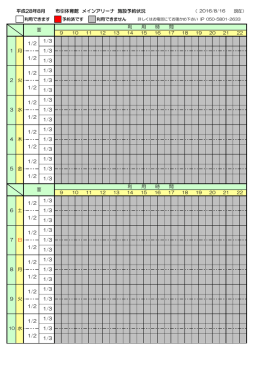 平成28年8月 布引体育館 メインアリーナ 施設予約状況 面 利 用 時 間 1