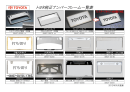 トヨタ純正ナンバーフレーム一覧表