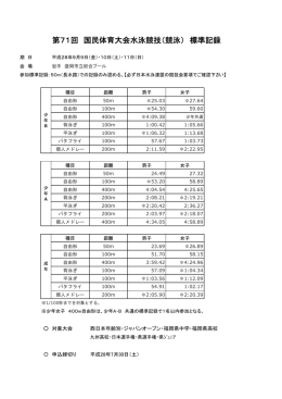 第71回 国民体育大会水泳競技（競泳） 標準記録